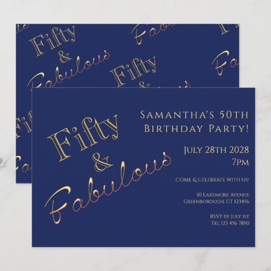 50e verjaardag van de marine Blue Gold Party uitno Kaart (Voorkant / Achterkant)
