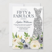 50e verjaardag van de marine & White Floral Diamon Kaart (Voorkant)