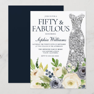 50e verjaardag van de marine & White Floral Diamon Kaart