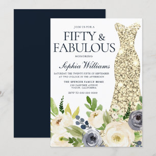 50e verjaardag van de marine & White Floral Gold D Kaart