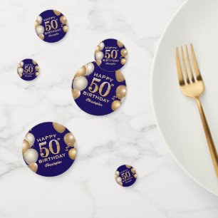 50e verjaardag van de marineblauw en goudballonnen confetti