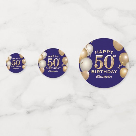 50e verjaardag van de marineblauw en goudballonnen confetti (Achterkanten)