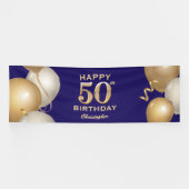 50e verjaardag van de marineblauw en goudballonnen spandoek (Horizontaal)
