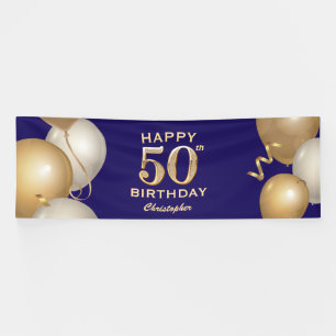 50e verjaardag van de marineblauw en goudballonnen spandoek