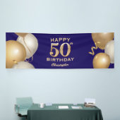 50e verjaardag van de marineblauw en goudballonnen spandoek (Beurs)