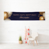 50e verjaardag van de marineblauw en goudballonnen spandoek (Insitu)
