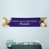 50e verjaardag van de marineblauw en goudballonnen spandoek (Beurs)