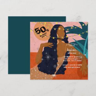 50e verjaardag van de mooie dame palm Leaves Inv Kaart