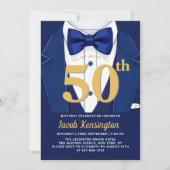 50e verjaardag van de Navy Blue en Gold Tuxedo Kaart (Voorkant)