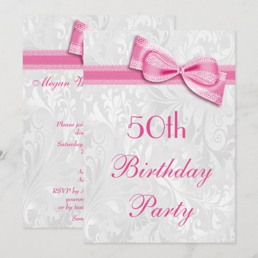 50e verjaardag van de partij Damask en Pink Faux B Kaart (Voorkant / Achterkant)