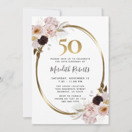 50e verjaardag van de Rozen Gold Metallic Floral P Kaart