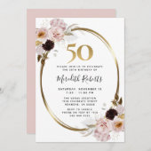 50e verjaardag van de Rozen Gold Metallic Floral P Kaart (Voorkant / Achterkant)