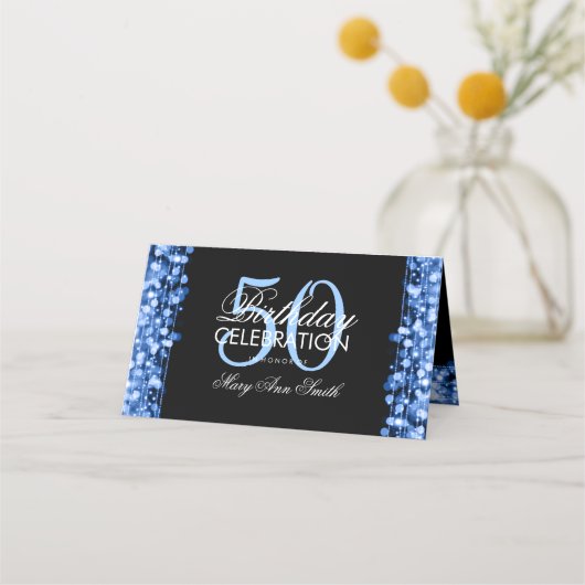 50e verjaardag van de Sparkles Blue Place Card Plaatskaartje (Achterkant)