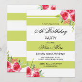 50e verjaardag van de Stripe Lime Green Rozen nodi Kaart (Voorkant / Achterkant)