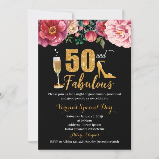 50e verjaardag van de uitnodiging aan de vrouw (Voorkant)