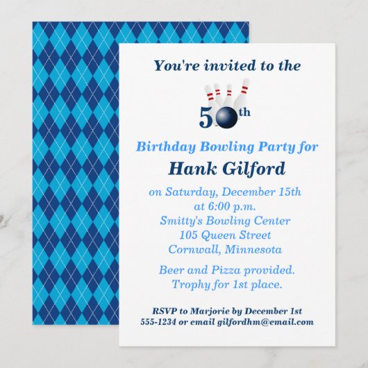 50e verjaardag van de uitnodiging van de Bowling P (Voorkant / Achterkant)