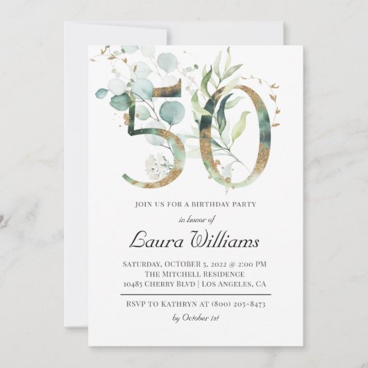 50e verjaardag van de uitnodiging van Eucalyptus G (Voorkant)