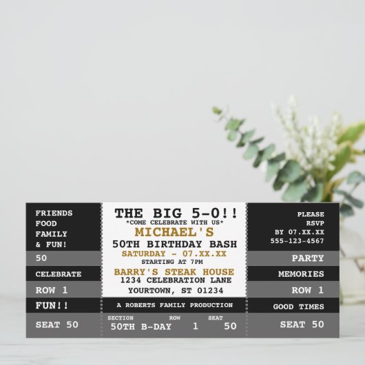 50e verjaardag van de uitnodigingen van een concer (Staand voorkant)