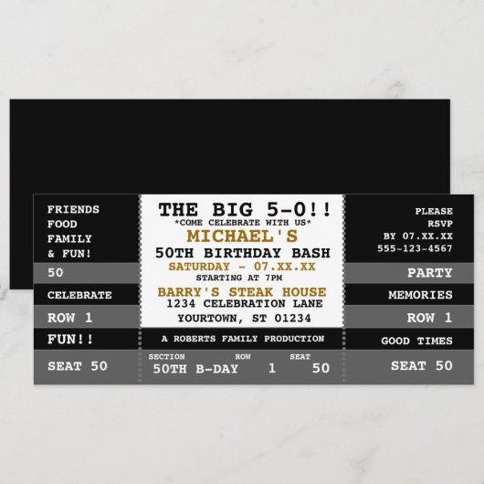50e verjaardag van de uitnodigingen van een concer (Voorkant / Achterkant)