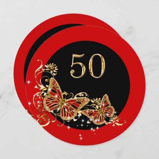 50e verjaardag van de vrouw | botervet rood goud kaart (Voorkant / Achterkant)