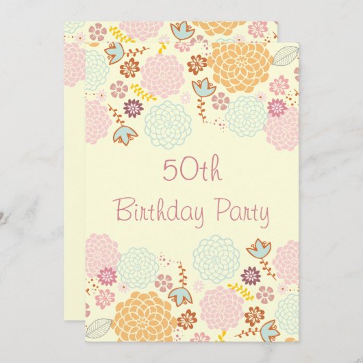 50e verjaardag van de vrouw Fancy moderne bloemen Kaart (Voorkant / Achterkant)