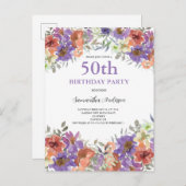 50e verjaardag van de Waterverf Floral Uitnodiging Briefkaart (Voorkant / Achterkant)