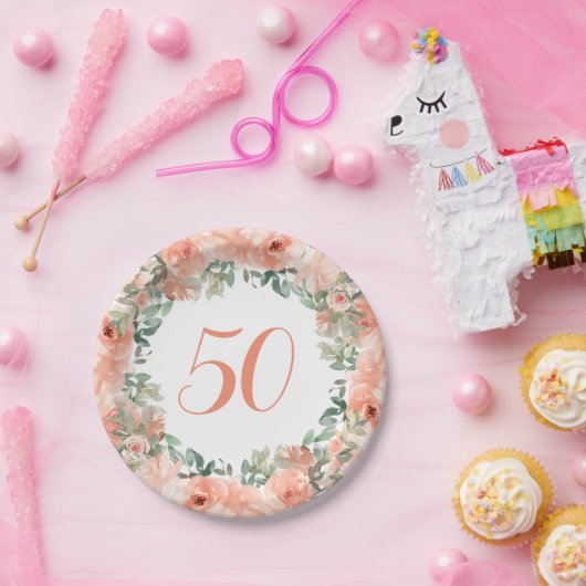 50e verjaardag van de Waterverf perforatie Papieren Bordje (Feest)