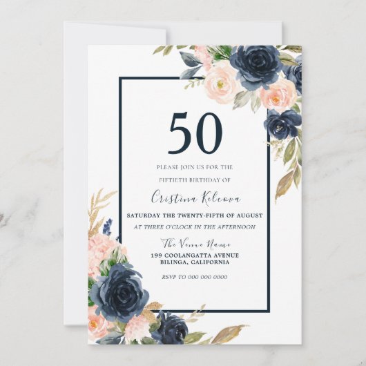 50e verjaardag van de zeemacht en de Blush Floral Kaart (Voorkant)