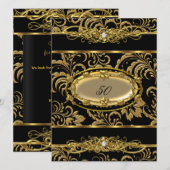 50e verjaardag van de Zwarte gouden Damask Floral Kaart (Voorkant / Achterkant)