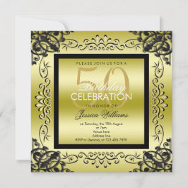 50e verjaardag van Elegant Gold en Black Women's Kaart