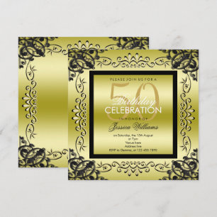 50e verjaardag van Elegant Gold en Black Women's Kaart