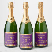 50e verjaardag van elegante paarse en gouden muzie sparkling wijnetiket (Flessen)
