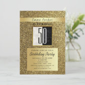50e verjaardag van Glitter Gold en Black Kaart (Staand voorkant)