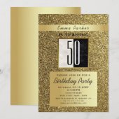 50e verjaardag van Glitter Gold en Black Kaart (Voorkant / Achterkant)