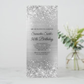 50e verjaardag van Glittery Brushed Silver Foil Kaart (Staand voorkant)