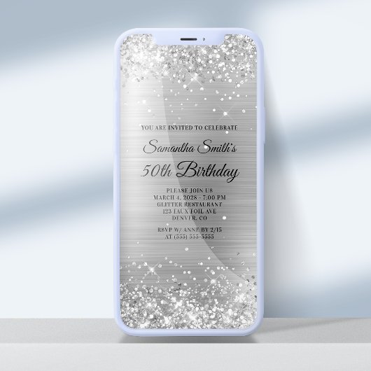 50e verjaardag van Glittery Brushed Silver Foil Kaart