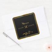 50e verjaardag van het elegant zwart en goud vierkante sticker (Envelop)