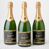 50e verjaardag van het elegante zwart-gouden muzie sparkling wijnetiket (Flessen)