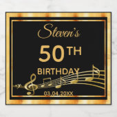 50e verjaardag van het elegante zwart-gouden muzie sparkling wijnetiket (Enkel label)