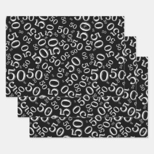 50e verjaardag van het Gold & White Random Number  Inpakpapier Vel