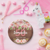 50e verjaardag van het koraal dahlia bloemen bruin papieren bordje (Feest)