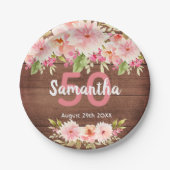 50e verjaardag van het koraal dahlia bloemen bruin papieren bordje (Voorkant)