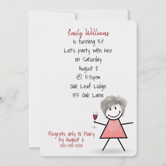 50e verjaardag van het meisje met wijn kaart (Voorkant)