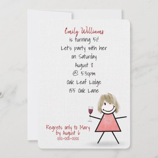 50e verjaardag van het meisje met wijn kaart (Voorkant)