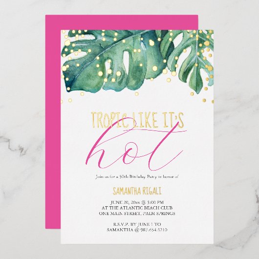50e verjaardag van het tropische thema van de part folie uitnodiging (Voorkant / Achterkant)