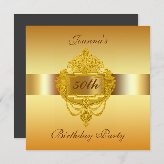 50e verjaardag van het uitnodigingsgoud kaart (Voorkant / Achterkant)