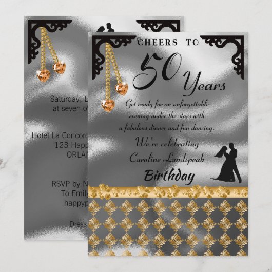 50e verjaardag van het Zilveren Foil Oranje Heart Kaart (Voorkant / Achterkant)