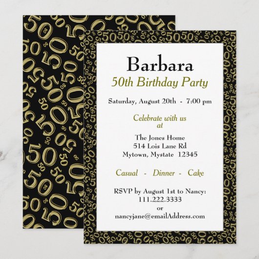 50e verjaardag van het zwarte/goudaantalpatroon va kaart (Voorkant / Achterkant)