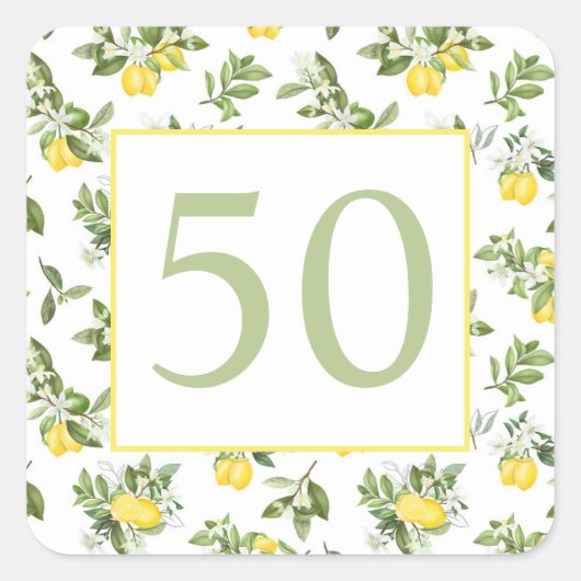 50e verjaardag van Lemon Citrus Vierkante Sticker (Voorkant)