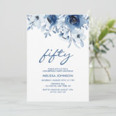 50e verjaardag van Modern Blue Rozen Floral Greene Kaart (Staand voorkant)